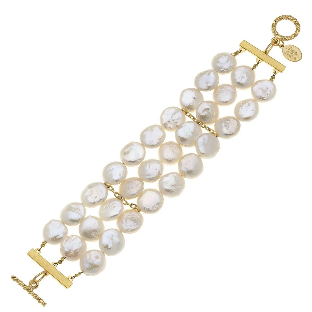 Susan Shaw Coin Pearl Row Bracelet